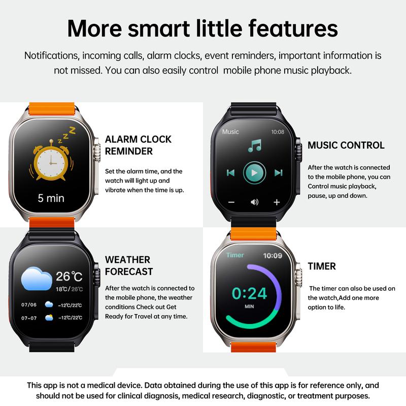 2025 W&O Smart Watch with AI & AI Control Upgrade Your Tech with Fashion Touch Screen SmartWatch Answer Make Calls Message Reminder 100+ Sports Modes Fast Charger Type-C Cable Adapter DIY Dials Wearable for iPhone Android