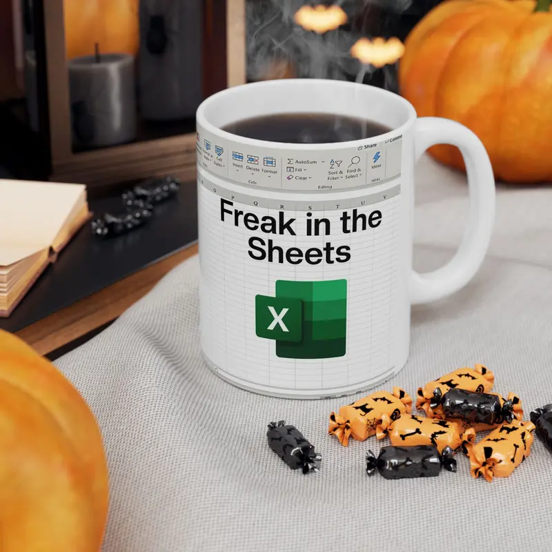 Funny Printed Ceramic Spreadsheet Coffee Mug - Freak in the Sheets Beverage Drinkware for Accountants, Washable Kitchenware - scs12305