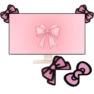 2-Pack Bow 3D Wooden Computer & Laptop Decor, Cute PC Accessory, Mini Office Decoration, Christmas & Gamer Gift for Women