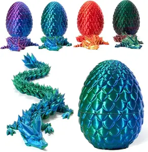3D Printed Dragon in Eggs, Adults Fidget Toys for Autism ADHD, Posable Flexible Crystal Articulated Dragon Toys (Laser Green)