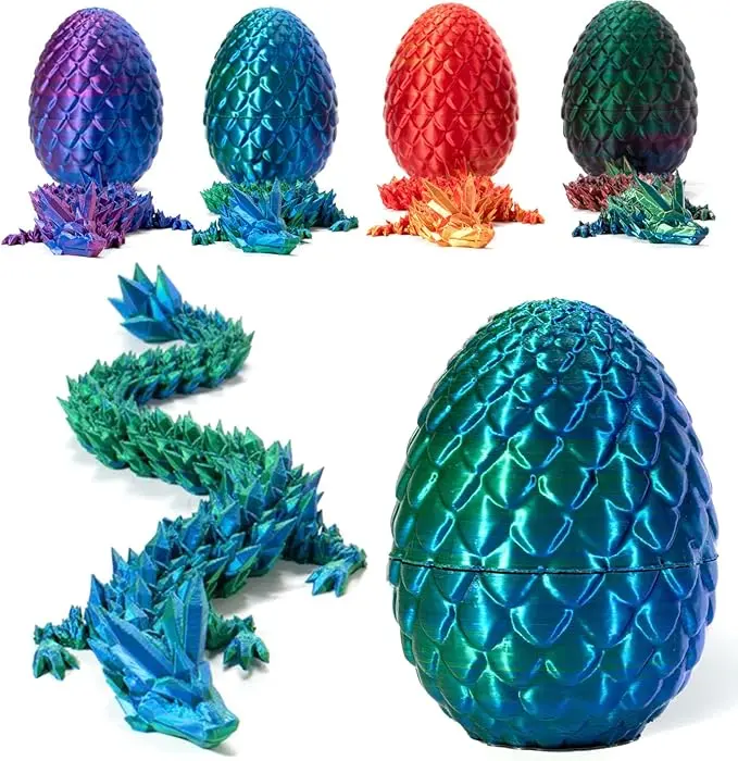 3D Printed Dragon in Eggs, Adults Fidget Toys for Autism ADHD, Posable Flexible Crystal Articulated Dragon Toys (Laser Green)