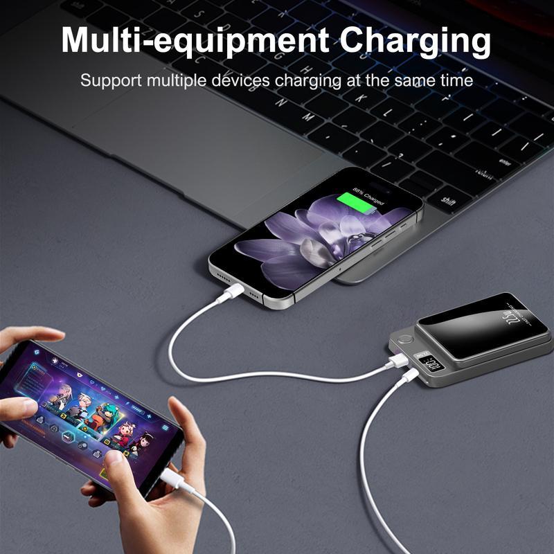 light and thin-Digital Power Display 10000 mAh Wireless Magnetic Power Bank for iPhone & Android Phones, Compact and Portable Charger Chargeable Smartphone Battery