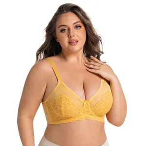 Bigger Bust Bra - Yellow Lace Design for Enhanced Support and Style Women's Bridal Support Without Padding Full Coverage Underwire Minimizer Bra for All-Day Wear and Fashion-forward Options - Outfits - Elegant Vneck Basic Minimalist - Elegance
