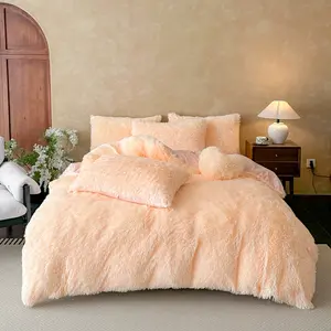 Plush Faux Fur Duvet Cover Set 4 Piece（600 GSM）,Fluffy Comforter Cover Set with 1 Duvet Cover, 2 Pillowcases & Heart Pillow, Ultra Soft Warm Bedding Set for Bedroom Home Decor