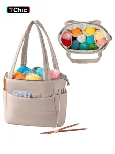 Crochet Bag for Yarn Storage, Puffer Knitting Bag with Soft Handles, Lightweight Yarn Storage Organizer with Zipper for Crochet Accessories, Gifts for Crocheters