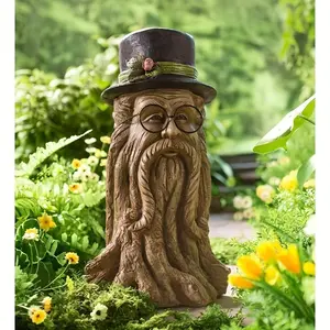 Tree Stump Garden Sculpture, Garden Gnome Statue, Home Garden Decorative Ornament, Suitable for Indoor, Outdoor, Courtyard, Elegant Tree Stump Design