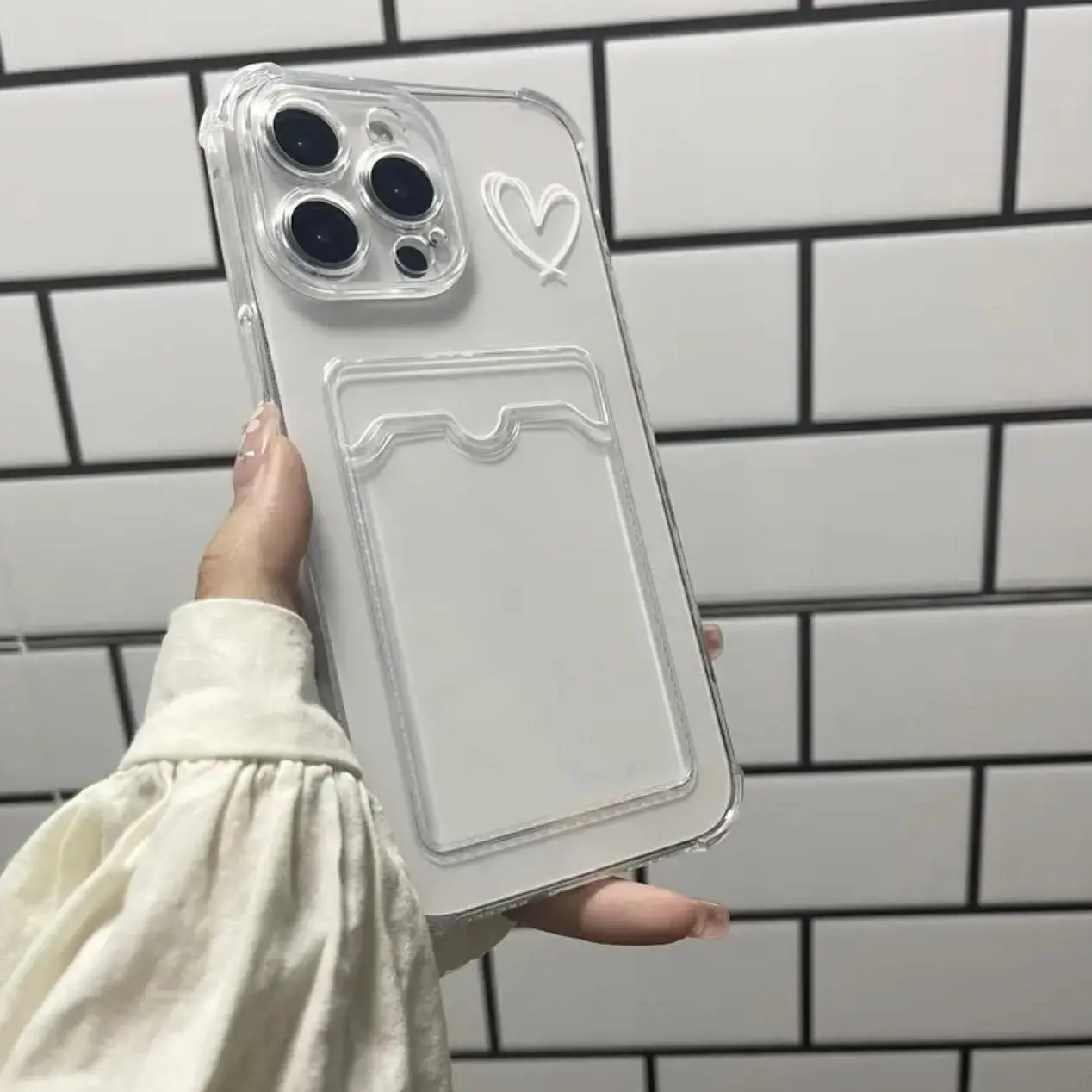 Creative Transparent TPU Phone Case with Card Slot, Anti-drop Decorative Phone Protector Cover, Phone Accessories Compatible with iPhone Series
