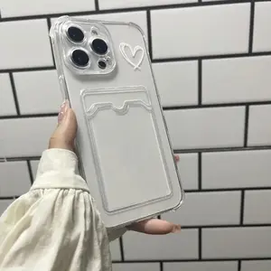 Creative Transparent TPU Phone Case with Card Slot, Anti-drop Decorative Phone Protector Cover, Phone Accessories Compatible with iPhone Series