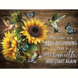 DIY 5D Diamond Embroidery Kit - Sunflower & Hummingbird Art - "Every Day is a New Beginning" - 12x16inch - Non-Toxic, Waterproof Canvas - Perfect for Home Decor & Gift Giving - Crafts