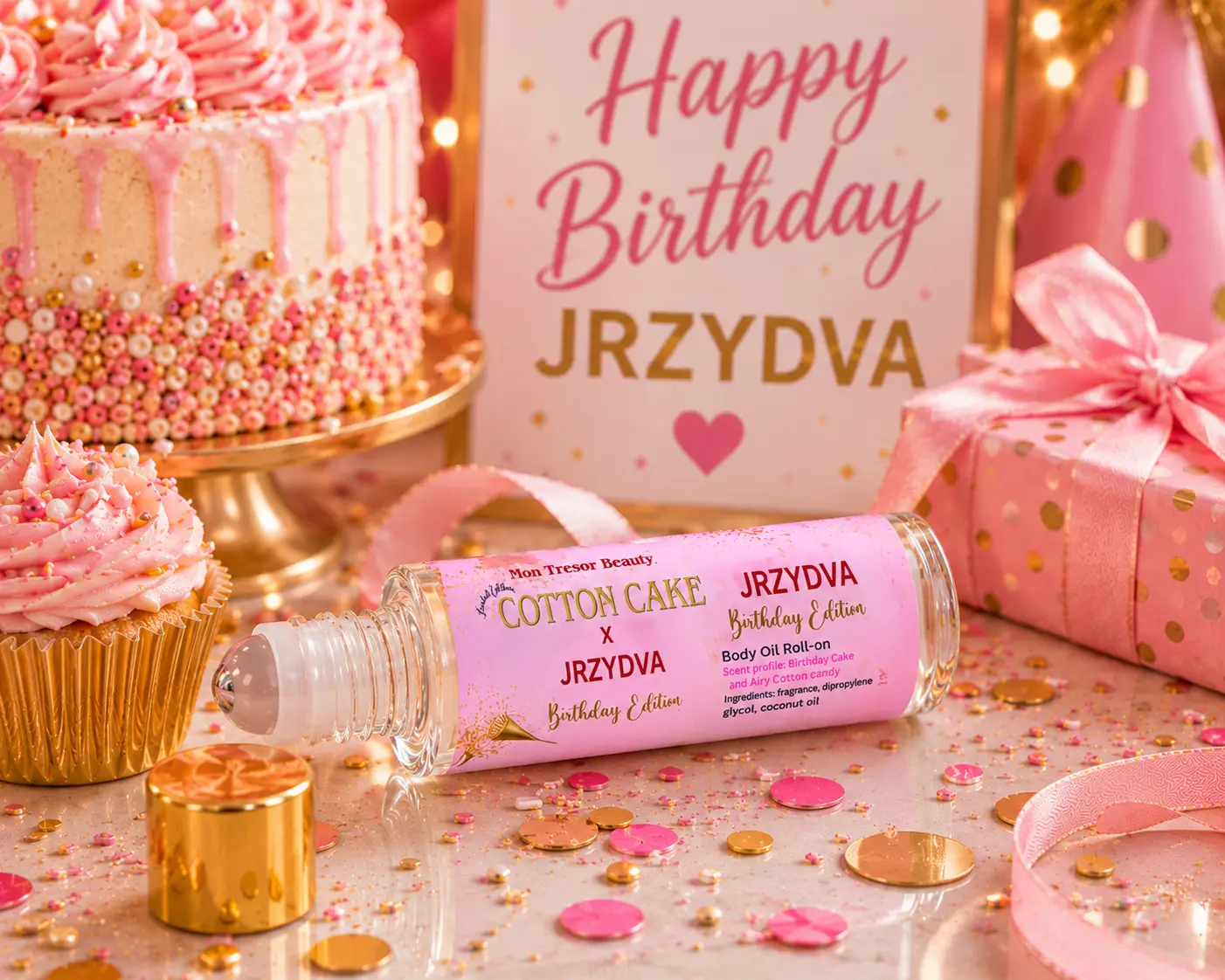 Cotton Cake Body Oil, Limited Birthday Edition Moisturizing & Nourishing Coconut Oil Formula, 10 mL Roll-On for Women, Hydrating, Lightweight Women's EDP, Body Oil Fragrance