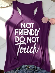 Plus Size Tank Top, Loose, Breathable Skin-Friendly Fabric, Fun Slogan Print, Sporty Casual Wear, Daily Street Comfort