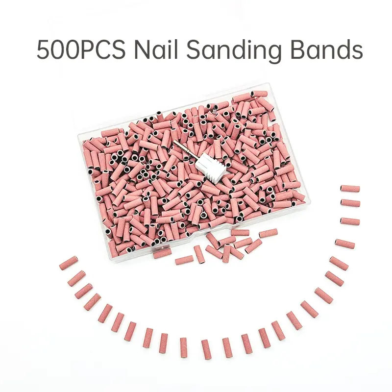 500PCS 3MM Sanding Bands With 1PC Mandrel For Nail Drill #180 Grit Nail Sanding Band Bulk For Salons Manicure Nail Supplies