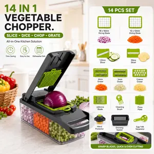 14-in-1 Vegetable Chopper Mandoline Slicer, Multifunction Food Chopper with Container, Onion Dicer, Cheese Grater, Veggie Cutter, Kitchen Gadgets & Cooking Essentials
