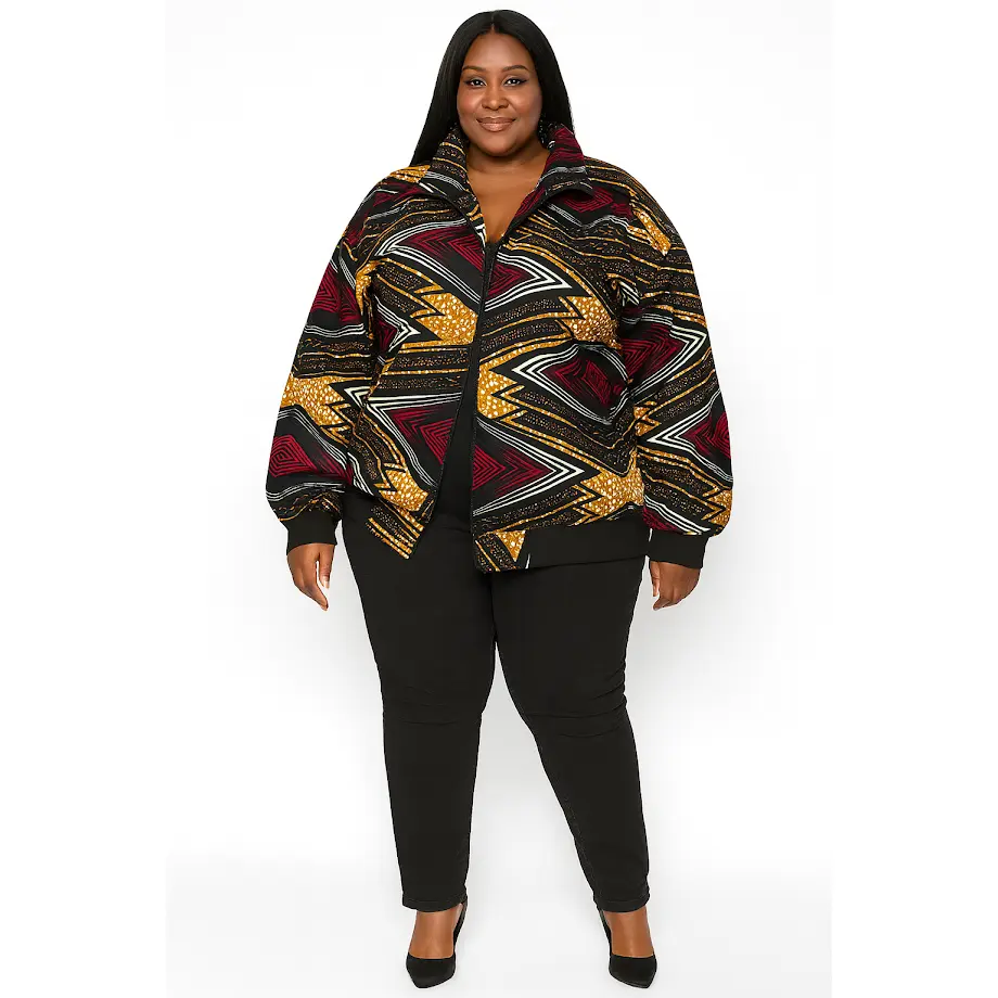 Afrocentric Print Jacket, Unisex Long Sleeve Warm Statement Tops, African Aesthetics Clothes for Casual Wear, Style, Vibrant Patterns, Traditional Ethnic Print, Reliable Warmth, Piece, One Piece