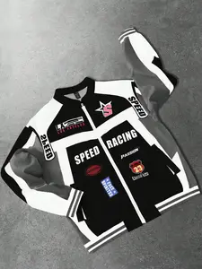 Trendy Men's Red/White/Black Racing Jacket, Full-Zip Windbreaker with Retro Motorsport Graphics, Edgy Streetwear Coat for Street Style & All-Day Daily Wear #MensStreetwearJacket #MotorsportAestheticFashion #VersatileRacingJacket