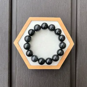 BW0B06 12mm × 15 Certified Untreated Grade A Jade Bracelet｜Burmese Jadeite Beads Bracelet｜Black Wuji