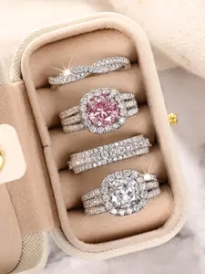 Women's Elegant Rhinestone Decorated Engagement Ring Set, Exquisite Trendy Ring Set, Fashionable Jewelry for Women As Engagement Anniversary Wedding Party Decor, Fashion Engagement Rings, Bridal Ring Sets