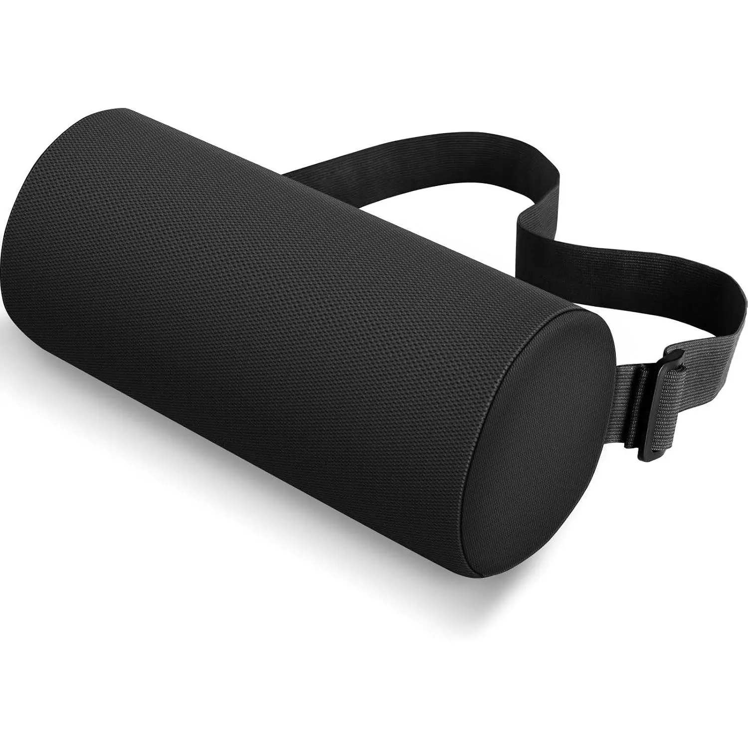 Lumbar Roll Support Pillow, Memory Foam Back Cushion, Black | Helps Relieve Back Pain & Supports Posture,Adjustable Strap Fits Office,Car & Gaming Chairs,Washable Cover