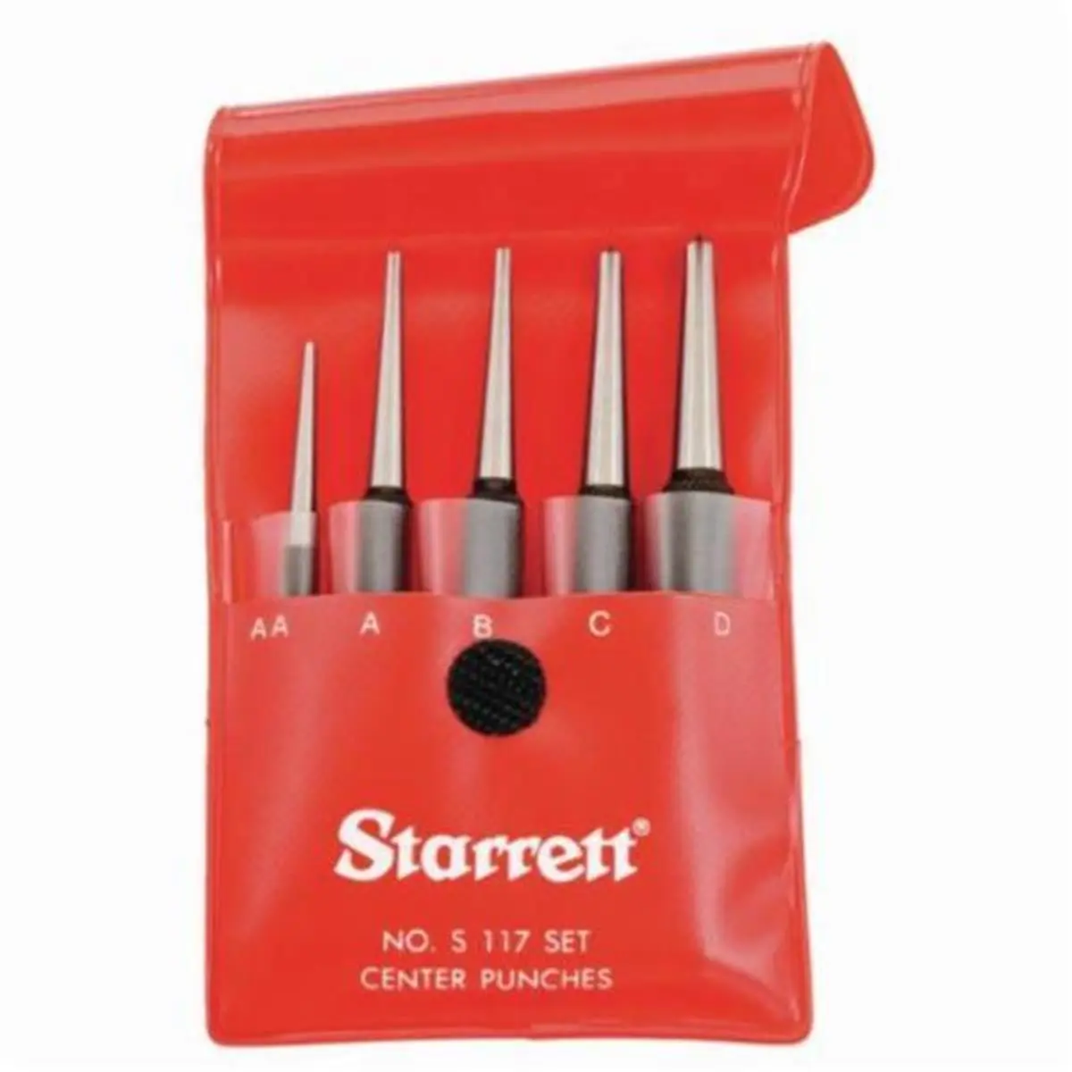 Starrett 5-Piece Metal Center Punch Set - Round Shank, Hardened and Tempered, Knurled Grip, Precision Centered Tips, Sizes 0.156 in (1/16 in), 4 in, 5.625 in