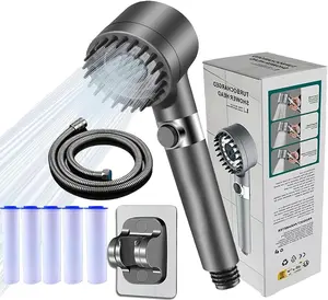 Filtered Shower Head Combo Set – 4-Setting High-Pressure Rainfall Handheld Shower Head, 59" Stainless Steel Hose, Adjustable Bracket, Includes 5 Chlorine Filter Cartridges for Heavy Metal Removal – Home Spa Use, Gray