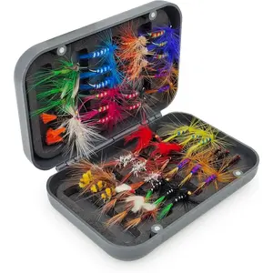 Fly Fishing Flies Kit Optional 12/32/48/64pcs Assorted Dry Wet Flies Trout Bass Lures With Portable Fishing Box