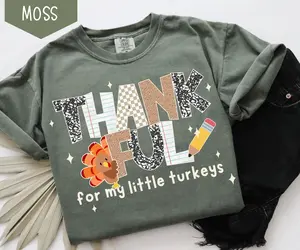 Comfort Colors Thankful Teacher Shirt, Fall Turkey Teacher Tshirt, Thanksgiving Teacher Tee, Cute Turkey School T-shirt, Gift for Teacher