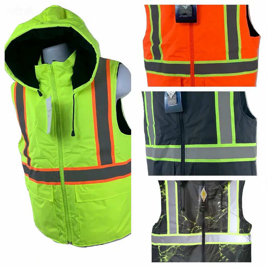 High Visibility Reflective Striking Clothes for Men Winter Warm Hooded Jacket lined Vest hooded