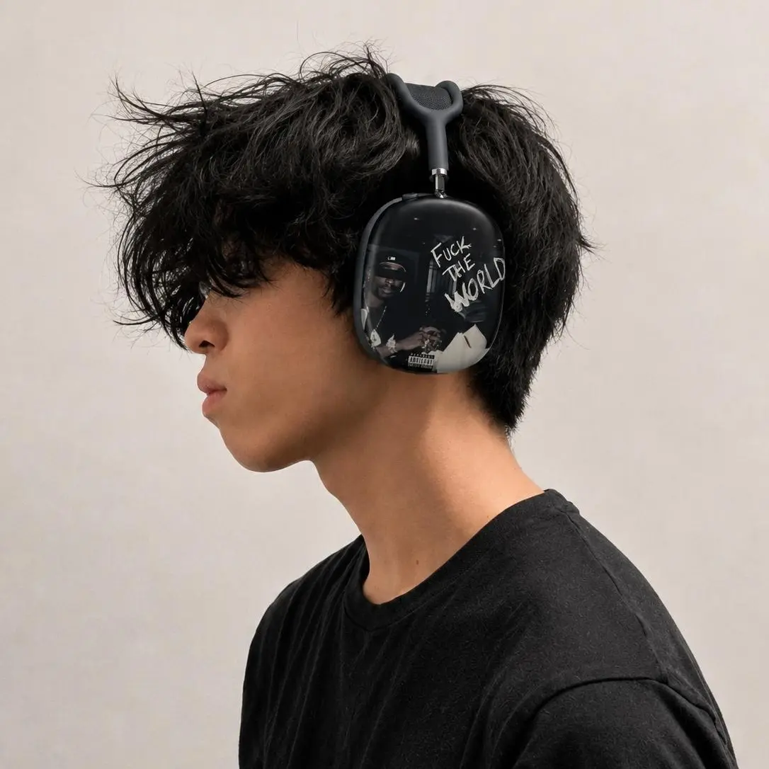 Bad Boy Mode AirPods Max Cover, Dark Photo Graphic Headphone Shell, Black Street Style Protective Ear Cup Case