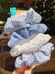 5-Pack Large Bow Hair Ties, Fresh Plaid Knot Ponytail Hairstyle Hair Bands, Simple Style Headwear Accessories for Women
