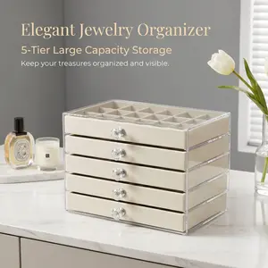 High-End 5-Tier Drawer Jewelry Box, Velvet Lining Acrylic Desktop Organizer, Multi-Compartment Storage for Accessories, Elegant Design