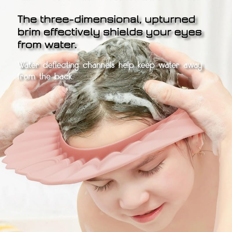 Baby Shower Cap Shield, Baby Hair Wash Hat, Shower Cap for Kids, Pink Bathing Cap Bath Hat Bathing Safe Silicone Protection, Soft Adjustable Visor Hat for Protector Head Eye Ear