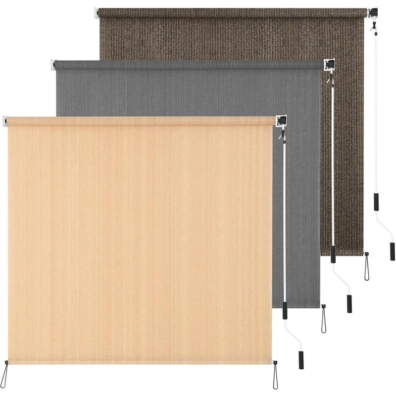 Outdoor Roller Shade 4' W x 6' L Cordless Patio Shades Roll Up Outdoors Blinds with UV Protection, Exterior Roller Shades Cloth for Porch Pergola, Walnut