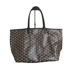 Pre-owned Goyard Leather Shoulder Bags Saint Louis PM Tote Bag in Black/Brown Goyardine Canvas LS190