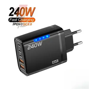 240W GaN USB C Charger 5 in 1 Fast Charging Phone Charger Power Adapter For iPhone Samsung Xiaomi Type C EU/US Plug Wall Charger Nano Travel Multifunctional 4-in-1 set block