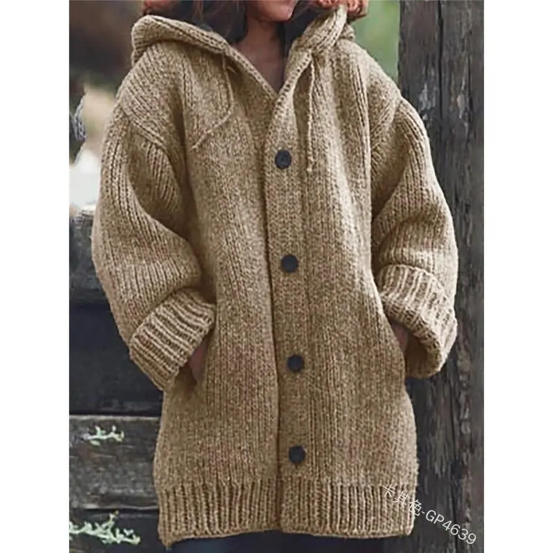 2025Mid-LengthSweaterNewCardiganHoodedCoatM107camisetadealgodón