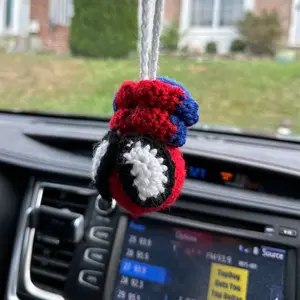Crochet Cool Car Stuff Ornament Hanging Accessories, Handmade Amigurumi Car Air Freshener Decoration, Keychain Bag Charm Gifts For Boyfriend Girlfriend, Him Her