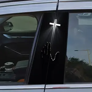 Praying Hand & Glowing Cross Car B-Pillar Sticker (2pcs) - 2026 Trending Christian Faith Car Decor, Waterproof Vinyl Perfect for Car Modification