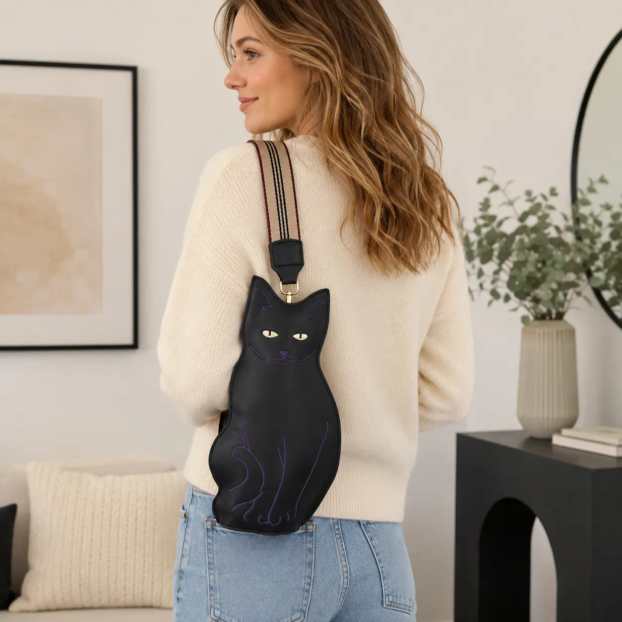 Cat Lover Animal-Shaped Crossbody Purse with Adjustable Shoulder Strap - Eye-Catching, Versatile Home Organizer Storage Bag for Daily Use