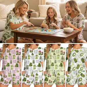 Vintage Canned Pickles Pajama Set – Round Neck Satin Silk Short Sleeve Loungewear, Soft & Playful Sleepwear Gift for Her