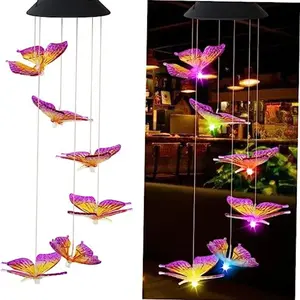 1PC Solar Butterfly Wind Chimes Light Outdoor Purple Butterfly Wind Chimes Decorative Color Chang