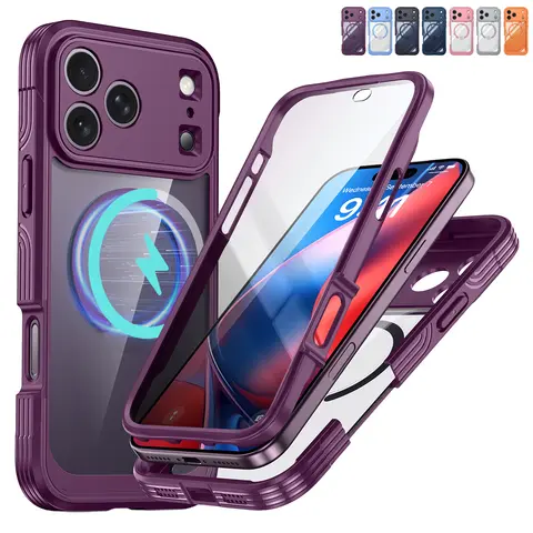 OREKROY Full Body Magnetic Clear Case for iPhone 18 Pro Max/17 Pro Max/16/15, MagSafe Compatible Rugged Phone Cover with Built-in Screen Protector & Raised Camera Protection