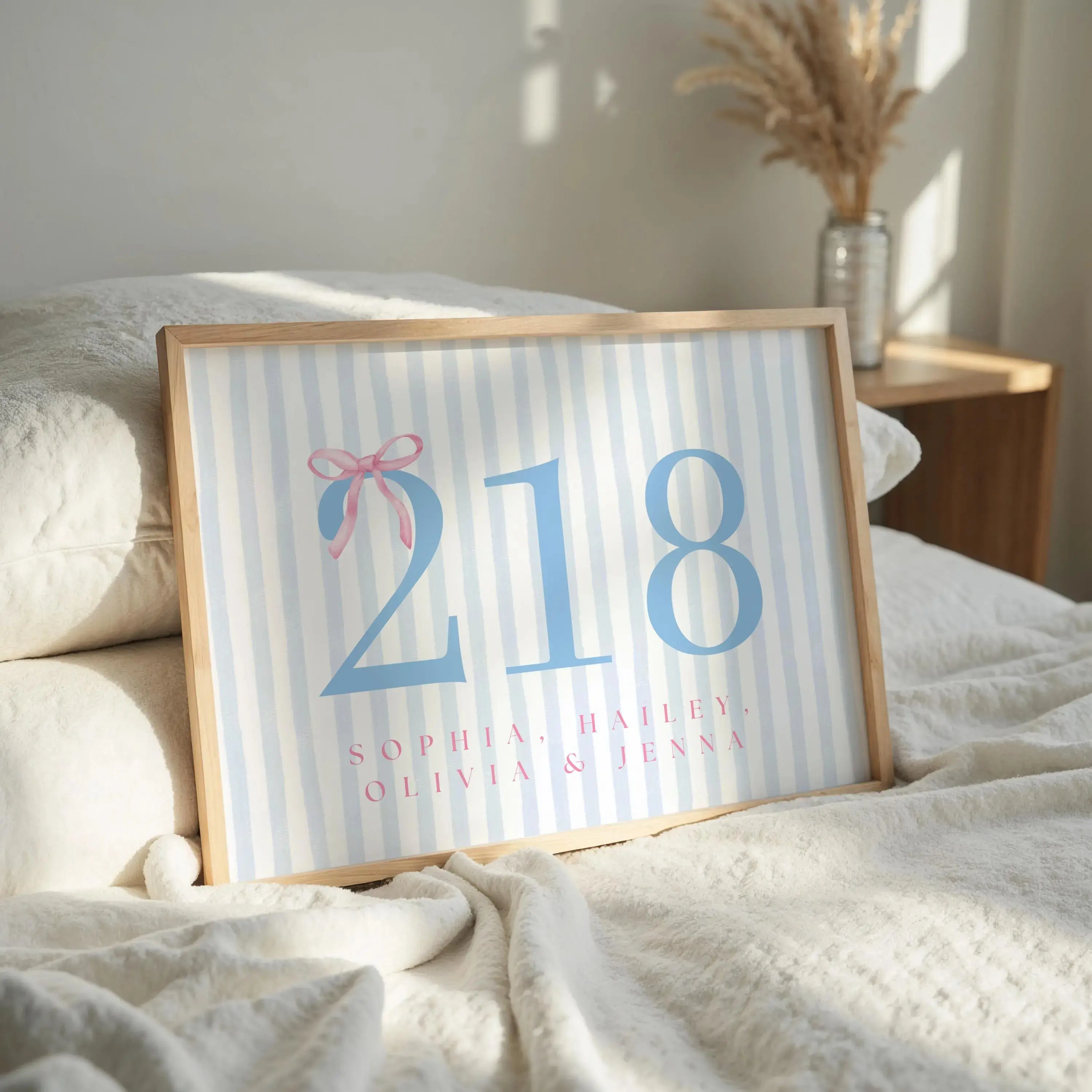 Trendy Custom Name Signs Print, Dorm Room Door Number Sign unframed Poster, Personalized College Door Sign for College Gifts