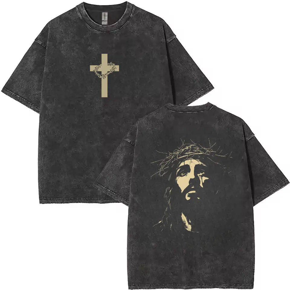 Men's Breathable Cotton Christian Clothing - Jesus Crown of Thorns Graphic Tee, Casual Round Neck Men's Graphic Tees, Streetwear Gym Pump Cover for Easter, Casual T-Shirt, Crown Graphic Tee