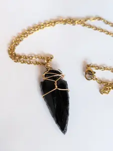 Obsidian Arrowhead Necklace Pendant - Wire Wrapped Protection Stone for Style and Security