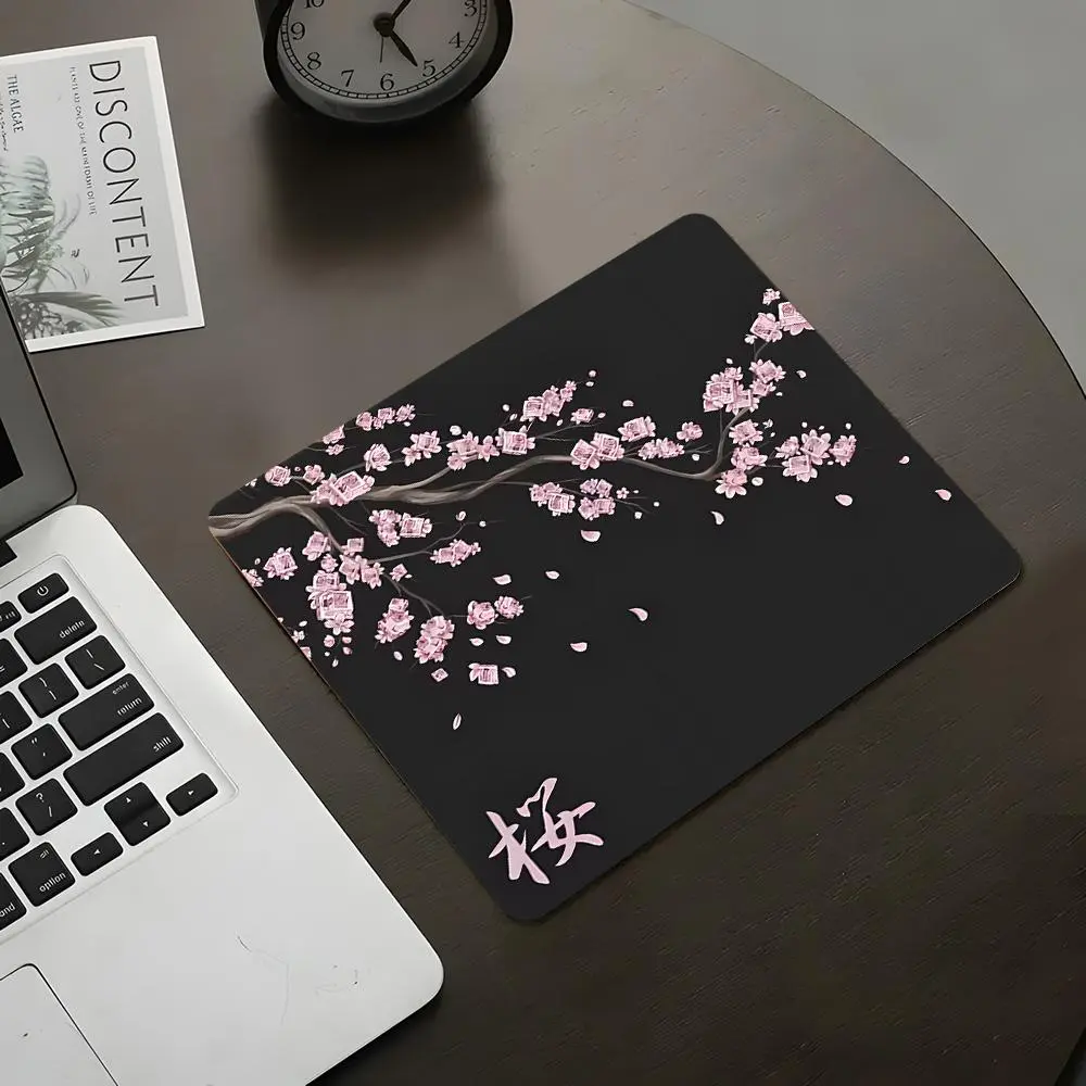 Cherry Blossom Pattern Computer Mouse Pad, Rectangle Gaming Mouse Pad, Office Desk Keyboard Mat for Home Office Desk, Desk Accessories