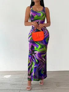 Women Fashionable Long Dress With Waistline Maxi Women Outfit