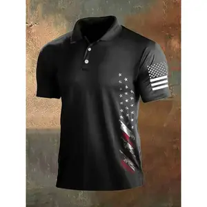 Men's American Flag Pattern Short Sleeve Polo Shirt, Fashion Casual Sports Style, Fitted Design for Daily Wear and Outdoor Activities, Golf PoloGift