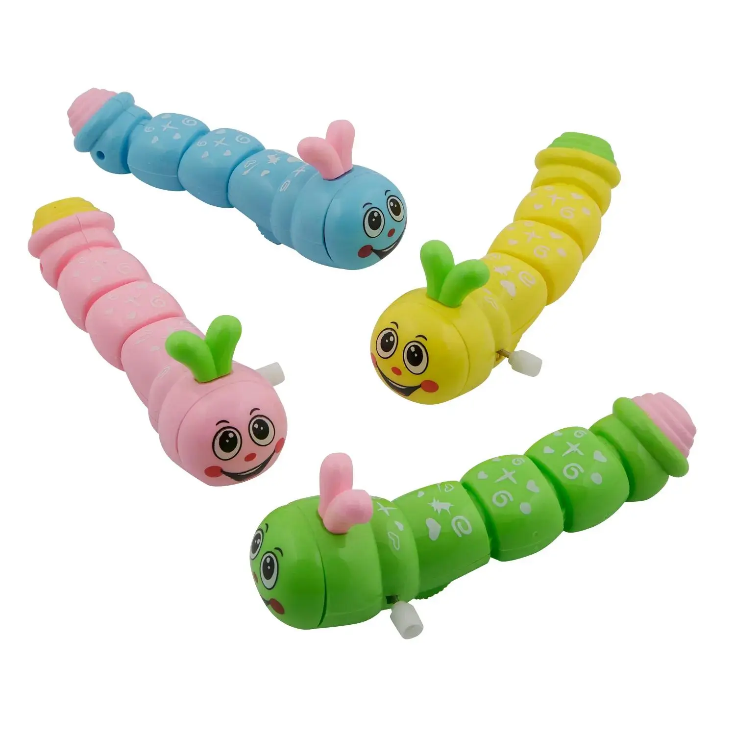 5 3/4" Pastel Wind-Up Wiggling Caterpillar Character Toys - 12 Pc.