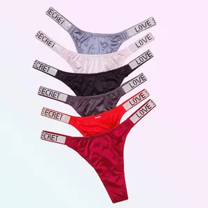 Women's 6-pack low-rise letter rhinestone thongs, soft, comfortable and breathable underwear, suitable for daily wear, sports, suitable for all seasons underwear size S-XL