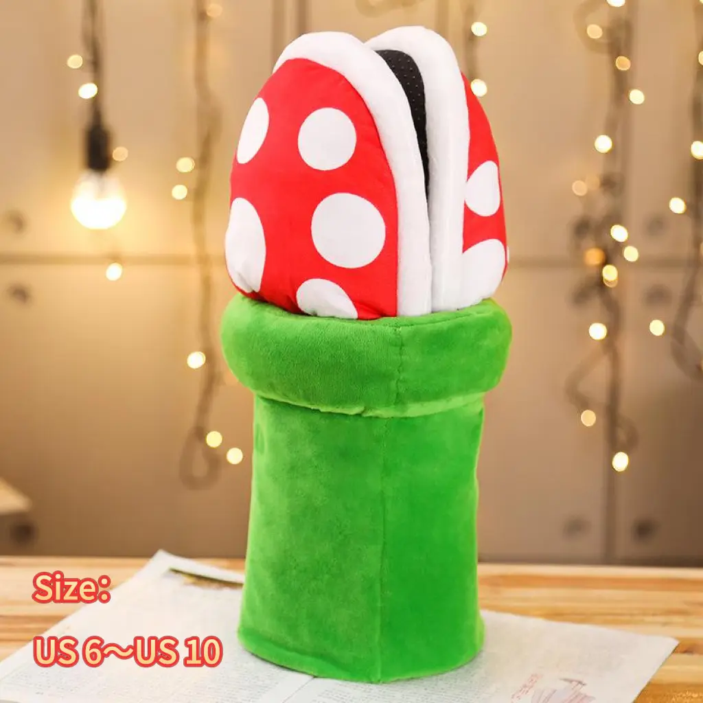Mario game-themed carnivorous plant-shaped slippers - warm and cute cotton slippers(size:US 6~10) Mario game-themed carnivorous plant-shaped slippers - warm and cute cotton slippers(size:US 6~10)